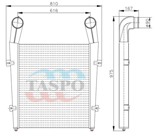 5432А5-1323010 Охладитель наддувочного воздуха (интеркуллер) МАЗ (дв.ЯМЗ-6561,6582,6562.10Е3, МАЗ-534004,5516А5); алюм. ТАСПО