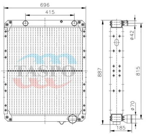 533602T-1301010-015 Радиатор МАЗ-53366,54329,555142.-555102; -543203; -630303 (бетоносмеситель) и др. алюминиевый 4-х рядный дв.Д-260.5,ЯМЗ-236БЕ2,НЕ2 ТАСПО