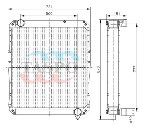 103Т-1301010 Радиатор водяной МАЗ-103,104 (дв.OМ906LA,Deutz.ММЗ Д-260.5Е2.71); алюминий, 2хd=60/1хd=18 650х690; ТАСПО