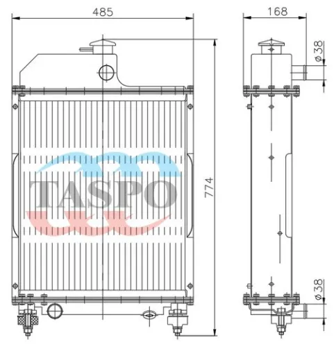 100А-1301100 Радиатор водяной 4-рядн. 2хd=38 485х540; (МТЗ-100 дв.Д240т,Д245.2;МТЗ-102 и автогрейдер ГС-10.01,комбайн КЛС - 1,7 "Полесье"с дв. Д-245 С-455) ТАСПО