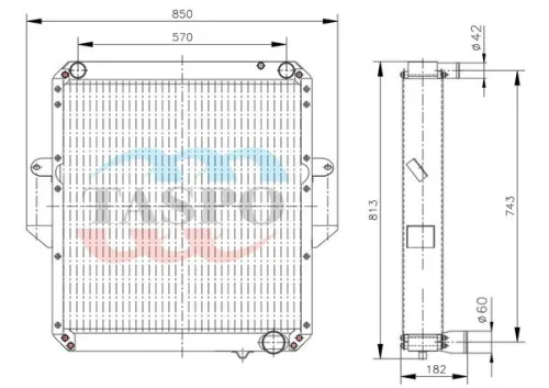 64229Т-1301010-001B Радиатор водяной(ЯМЗ-238Б,238Д,238БЕ2)МАЗ-6303,53362,53366,54323,5516; (алюмин.) 2хd=42,1хd=60,1хd=16 ТАСПО3