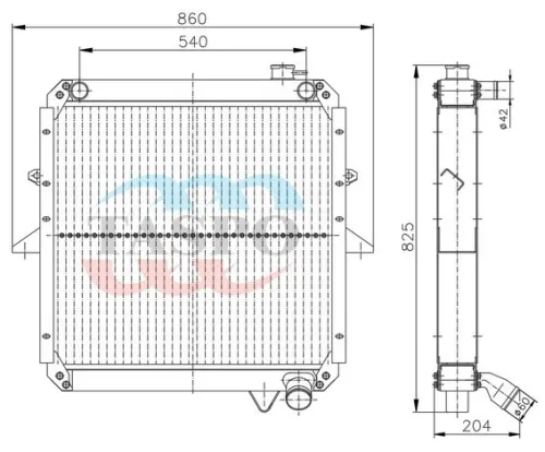 500Т-1301100-02 Радиатор водяной МАЗ-500; (4-х рядн. алюминиевый) ТАСПО