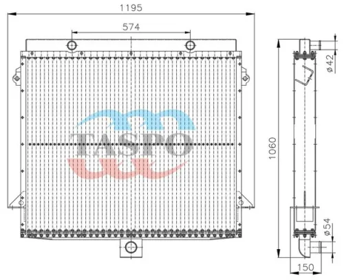 700ТС.13.01.000-3 Радиатор охл. для с/т К-700A "Кировец" (-01) с дв. ЯМЗ-238 (патрубок 54мм); К-703 до февраля 2001г.в. со старым водяным насосом (Ф54 мм) ТАСПО