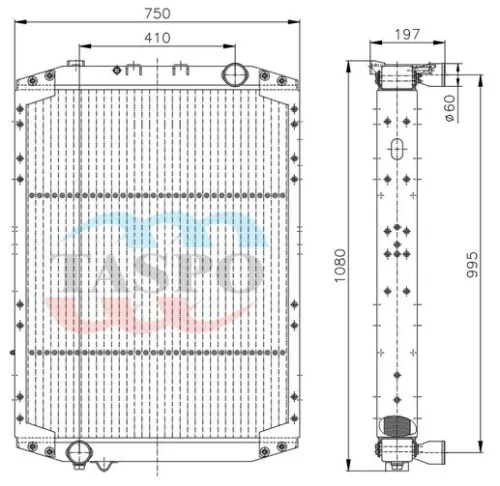 630333Т-1301010-70 Радиатор МАЗ-650136;- 631236,-646076;- 656076 ф=70мм ТАСПО