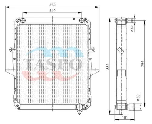 5551Т-1301010ВВ Радиатор водяной 3-рядн. 2хd=42,1хd=60,1хd=12 МАЗ-5337,53371,5433,54331,5551 (дв.ЯМЗ-236М2); (алюмин.) ТАСПО