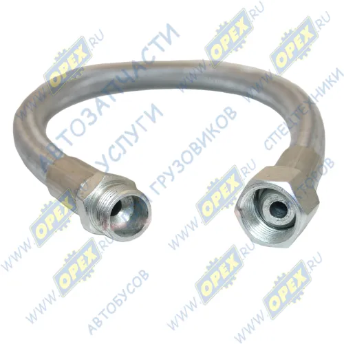 6520-3506060-14ТМК (гайка+штуцер) Шланг тормозной (ГАЙКА+ШТУЦЕР) L=605-655 Г=М22+К27/Ш=М22+К24 в броне компрессора Евро-2 ф20; (полиамидная трубка) ТМК1