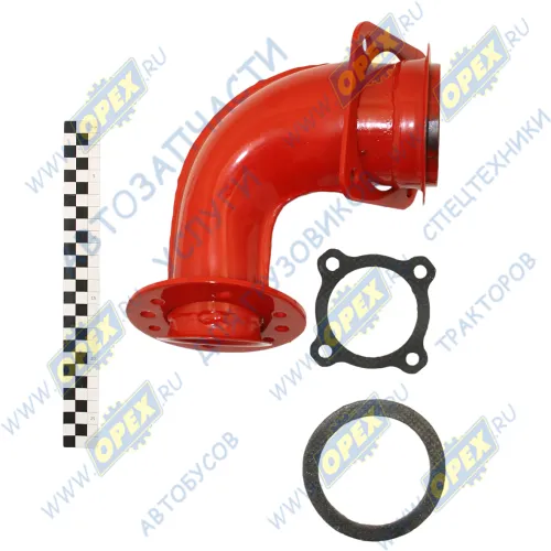 54115-1203010-30Э Патрубок ф65/ф90 L1=162 L2=155 квадр.флан.4отв/кругл.фл 8отв.,приемный КАМАЗ-ЕВРО; 8 шпилек Элемент1