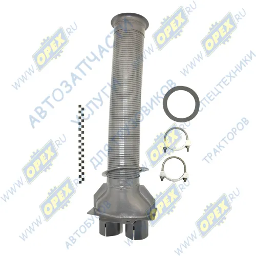 5320-1203012Э Рукав глушителя (металлорукав) ф95 L=650 фланец 3отв.ф10/2патрубка ф68 Элемент1