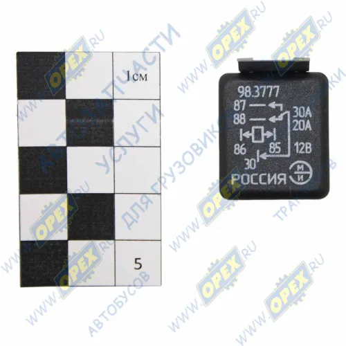 98.3777 Реле разгрузки 12В 20/30А; 5 плоских клемм с кроншт. ЭлМехИзмер1