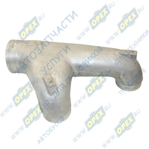 240Б-1115032-А Патрубок (алюм.) (3 изг. У-образный) прямой выход ф115х130 2 вых, ф80х90 L=600 2 отв. М10х1,5 соединительный впуск. коллектора ЯМЗ1