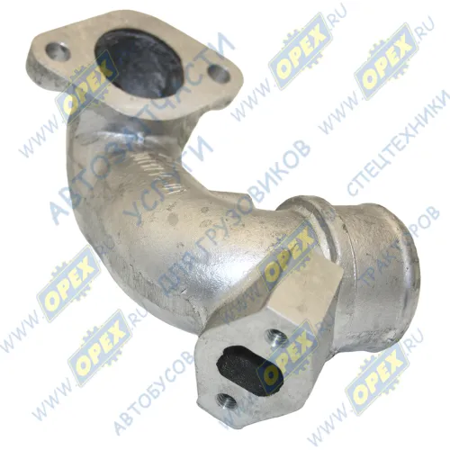 7601.1013734-01 Патрубок кривой (2 изг. алюм.) ф58 L=210 2 ромбич. флан. 44х70 2 отв. М8х1,25/65х98 2 отв. ф11 теплообменника; L=210; 2 ромбич.фланца/1вых.ф58 ЯМЗ1