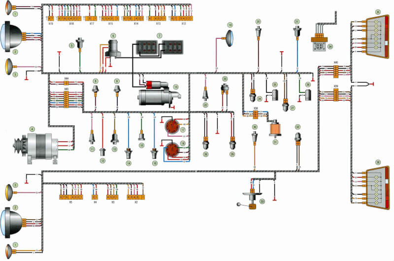 цветная схема электропроводки МАЗ