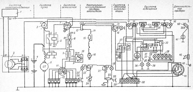 Принципиальная схема электрооборудования автомобиля ЗИЛ-130