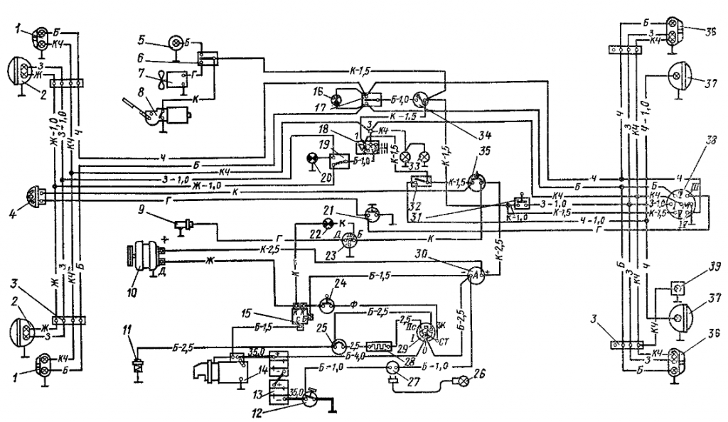 Схема проводки трактора T-40 