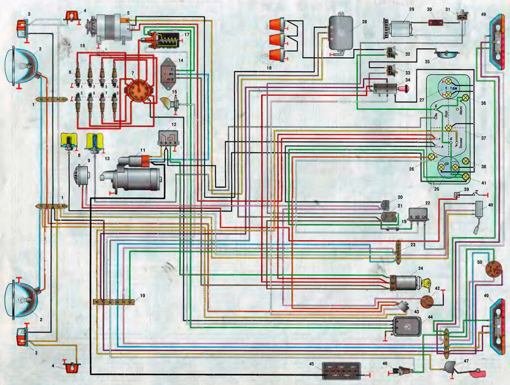 Цветная схема электрических приборов ЗИЛ-130