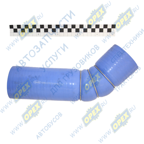 4308-1170130-04 Шланг (патрубок) кривой (1 изг.) ф75х85 L=360 (гофр. в метал. кольц.) подводящий; силикон КАМАЗ-УВК